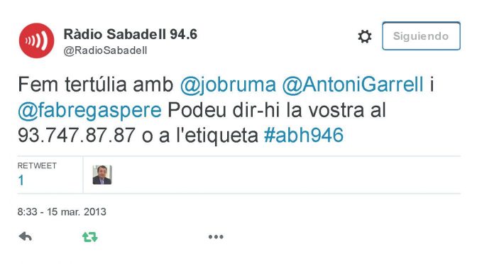 TERTÚLIA RADIO. Radio Sabadell. A Bona Hora (2013.03.15)