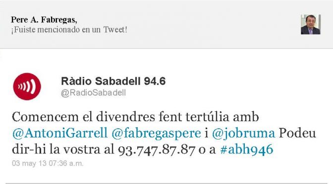 TERTÚLIA RADIO. Radio Sabadell. A Bona Hora (2013.05.03)