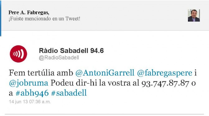 TERTÚLIA RADIO. Radio Sabadell. A Bona Hora (2013.06.14)